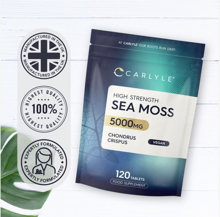 Carlyle High Strength Sea Moss 5000mg, 120 vegan tablets, as a food supplement.