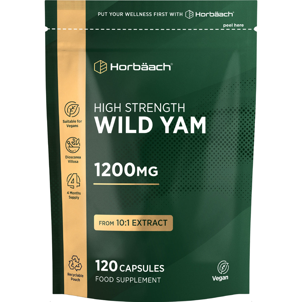 High Strength Wild Yam (Dioscorea Villosa) 1200mg from 10:1 extract. Includes 120 vegan capsules, providing a 4-month supply.