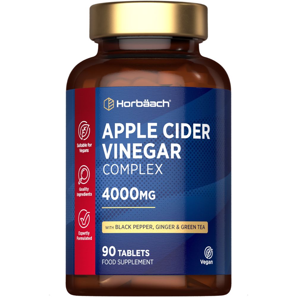 Apple Cider Vinegar Complex, 4000mg strength, comes in a bottle of 90 tablets, ideal for wellness support.