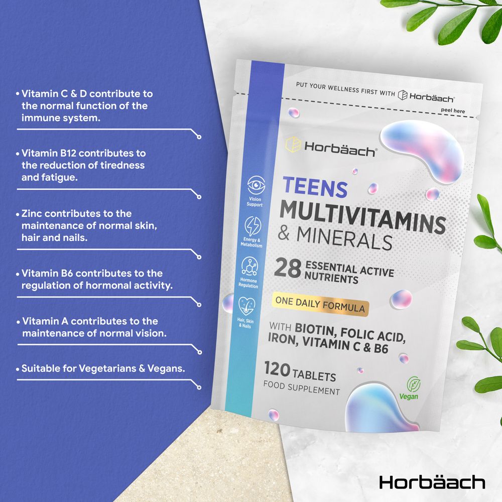 120 tablets of Teens Multivitamins and Minerals, ideal for supporting the health and well-being of teenagers.