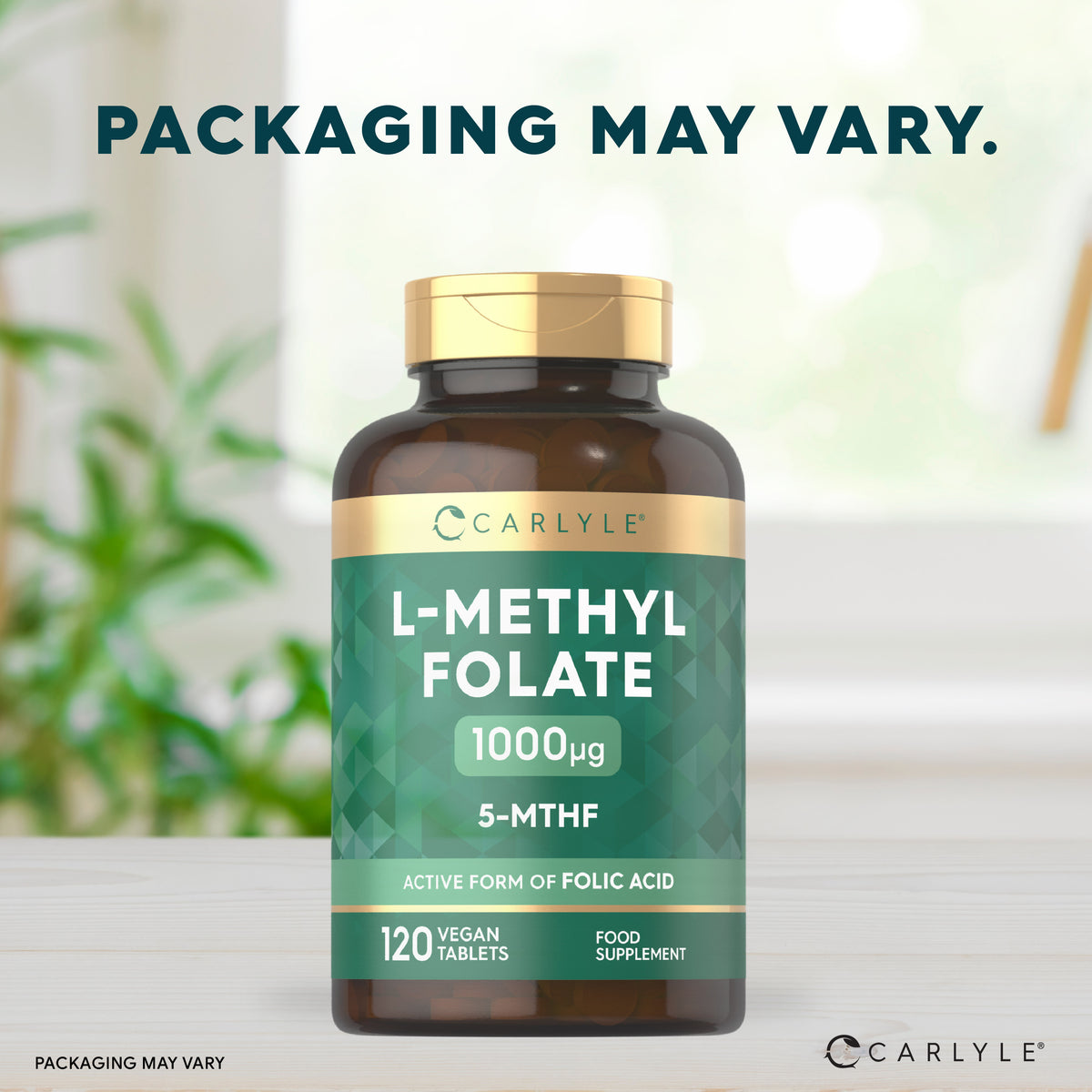 Carlyle L-Methyl Folate 1000µg 5-MTHF, active form of folic acid, 120 vegan tablets, food supplement.