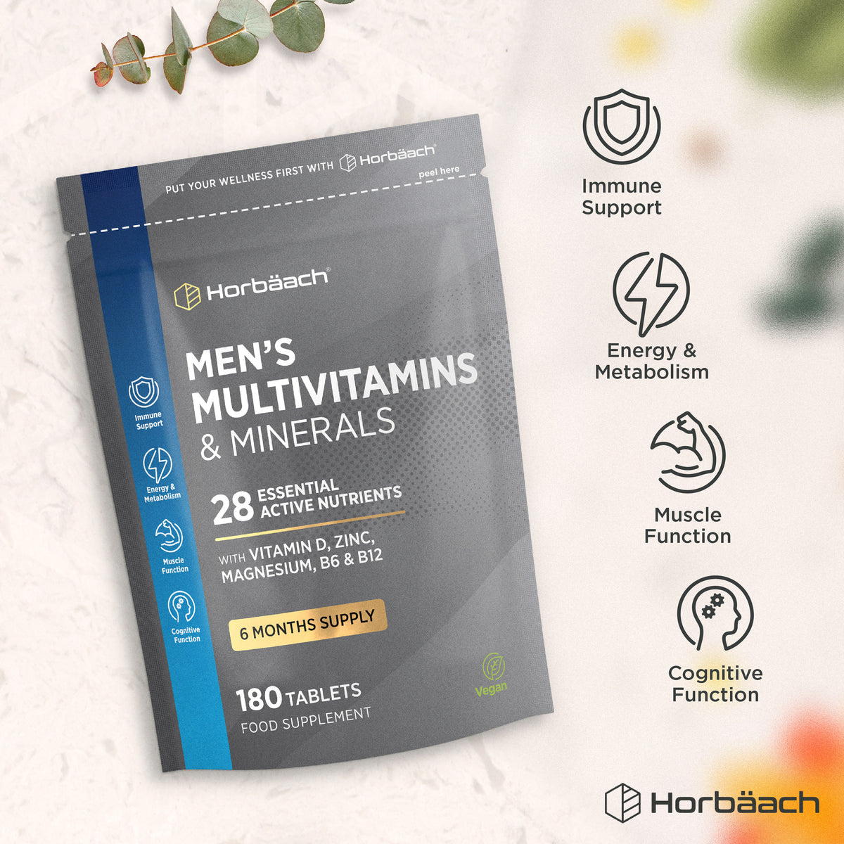 Horbäach Men's Multivitamins & Minerals, 180 Vegan Tablets.