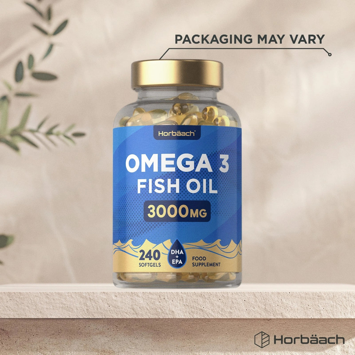 Omega 3 Fish Oil 3000mg with DHA and EPA, 240 softgels, food supplement.
