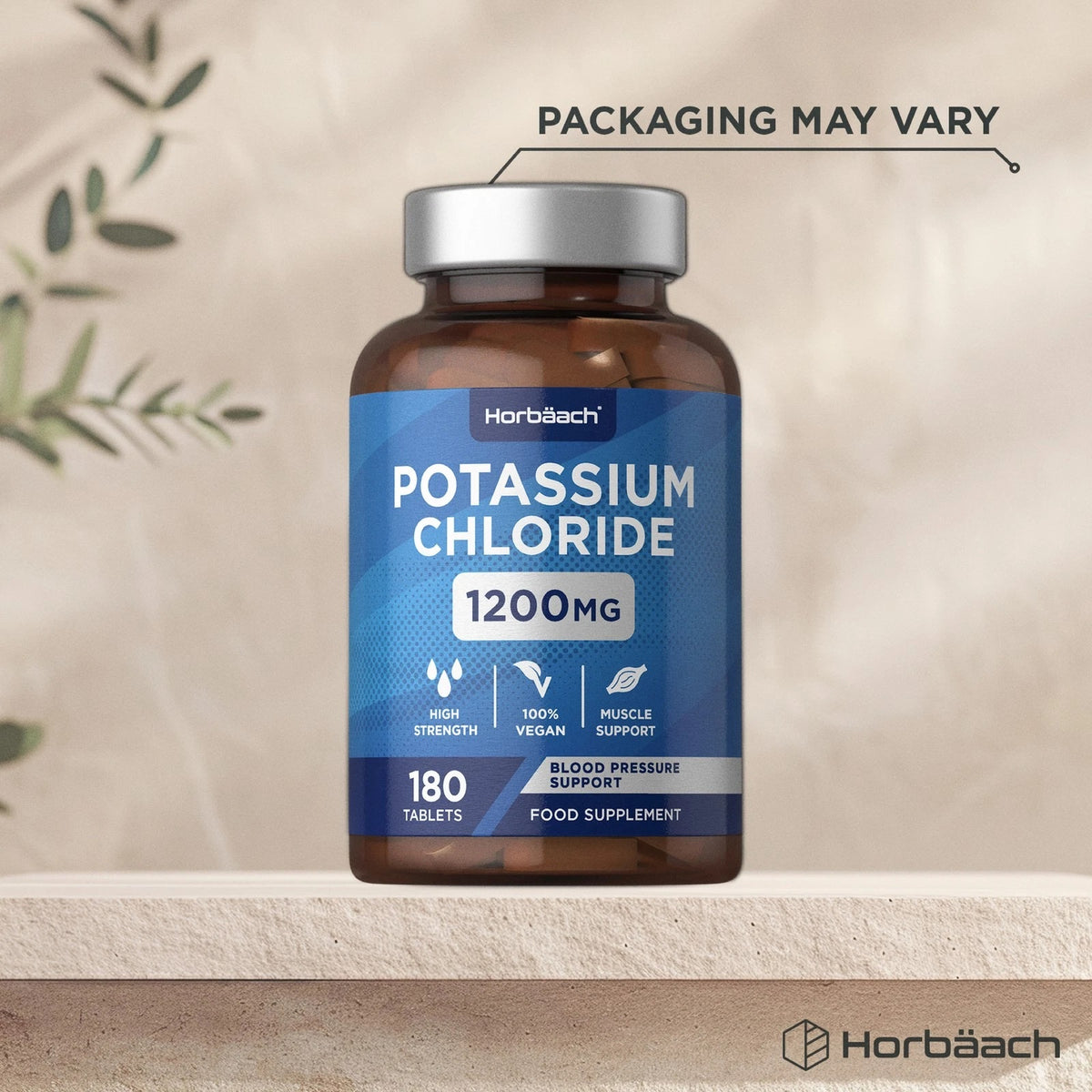 Bottle of Potassium Chloride 1200mg with 180 tablets.