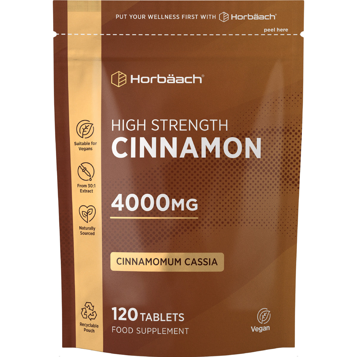 Cinnamon 4000MG Cinnamomum Cassia, 120 Vegan Tablets from 30:1 Extract, High Strength.