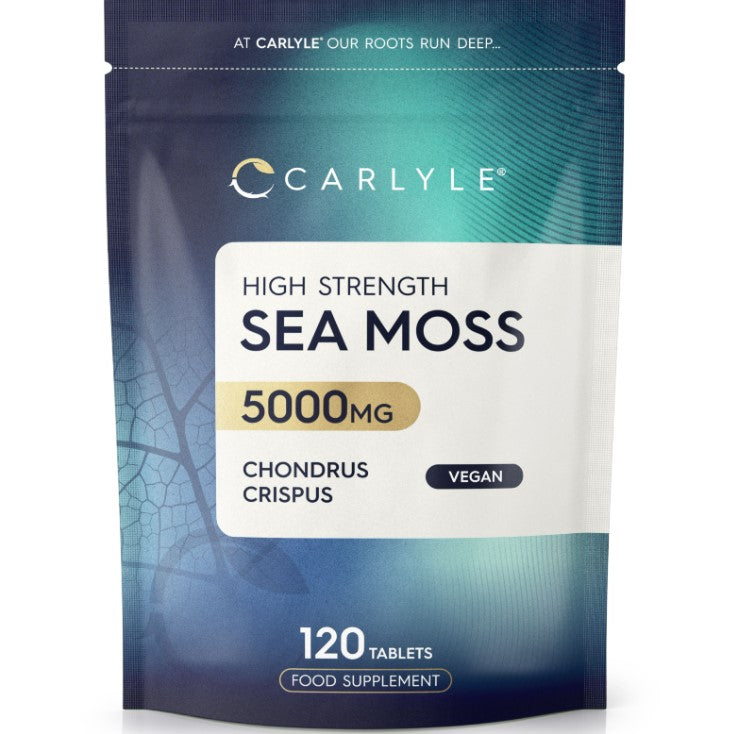 Carlyle High Strength Sea Moss 5000mg Chondrus Crispus, 120 vegan tablets, as a food supplement.