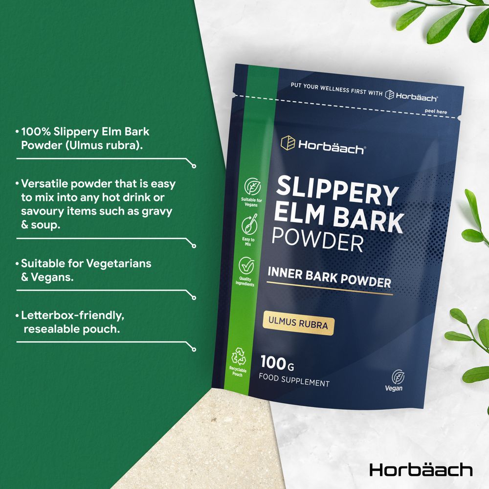 A 100 g resealable pouch containing Slippery Elm Bark Powder.