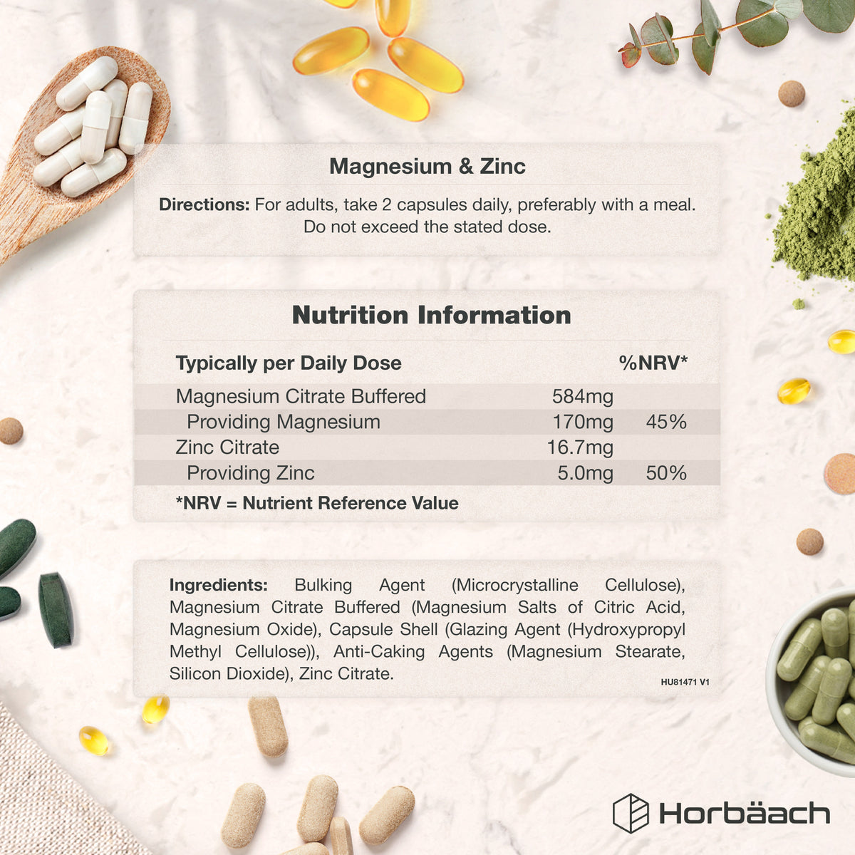 Magnesium Supplements with Zinc 600mg | 120 Count | by Horbaach