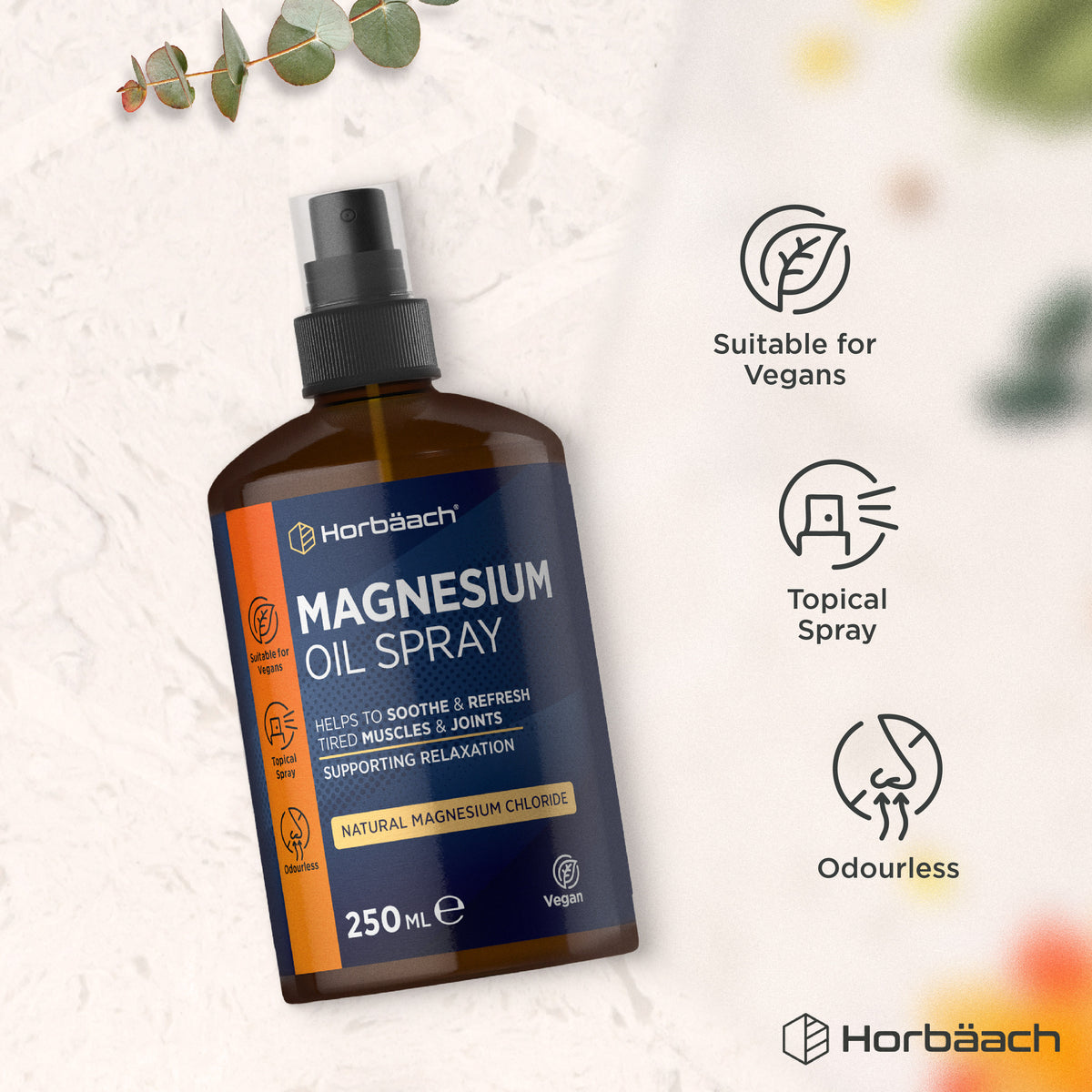 Horbäach Magnesium Oil Spray 250ml bottle for topical application.