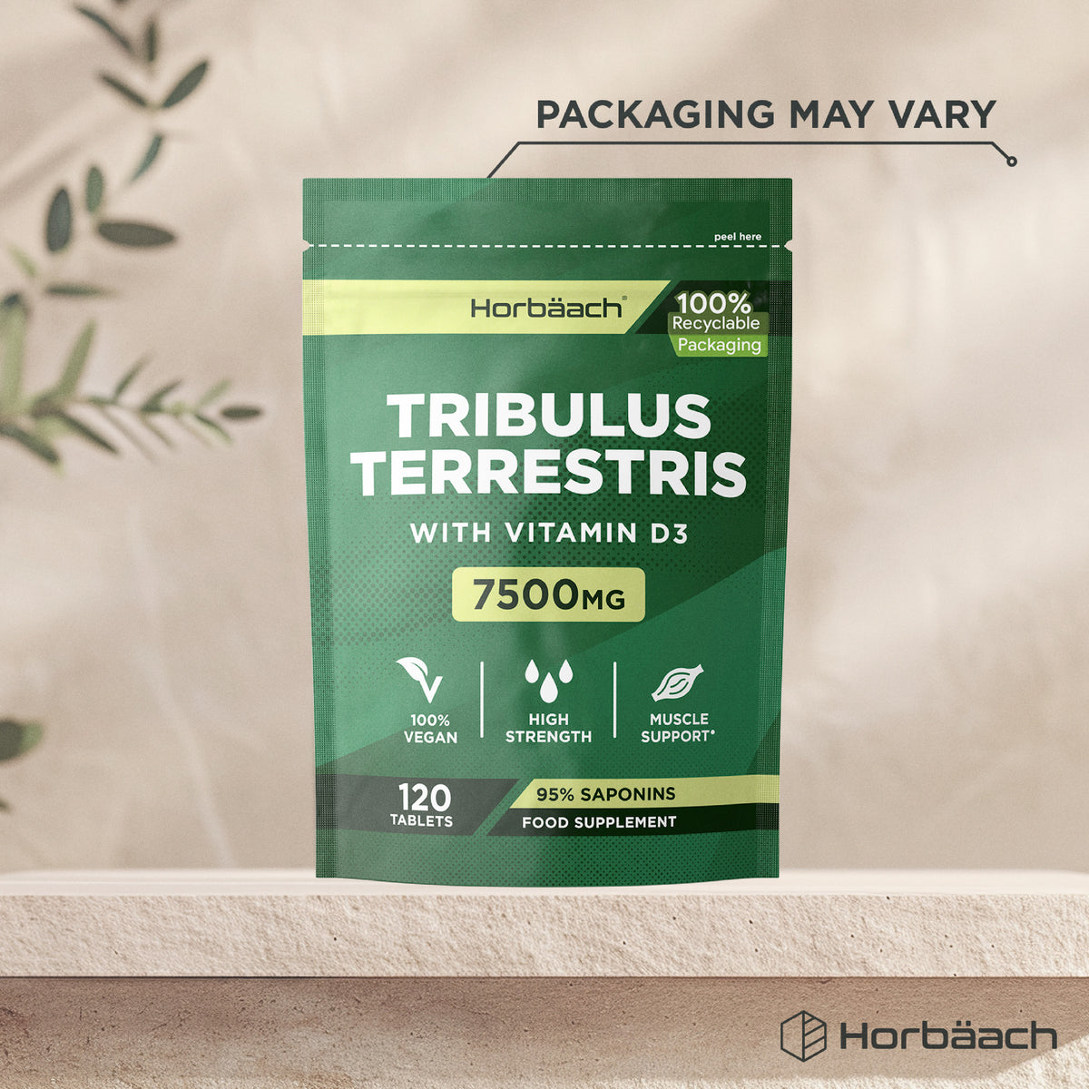 Tribulus Terrestris 7500mg with Vitamin D3, 120 vegan tablets.