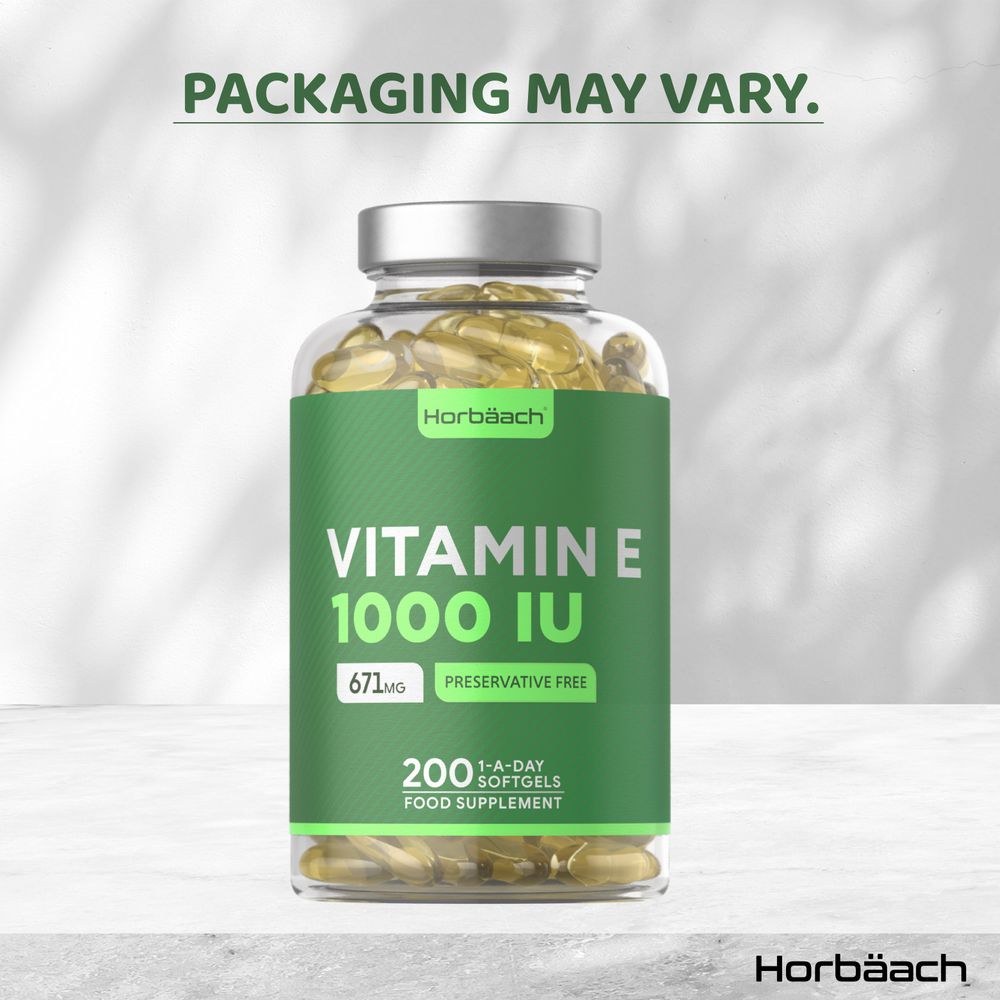 A bottle of Vitamin E 1000 IU containing 200 softgels is displayed on a bulk scale.