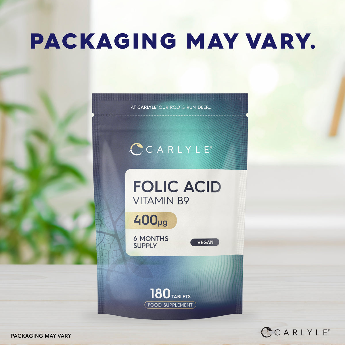 Folic Acid Vitamin B9 400µg tablets, vegan supplement, 6-month supply, 180 count bottle.