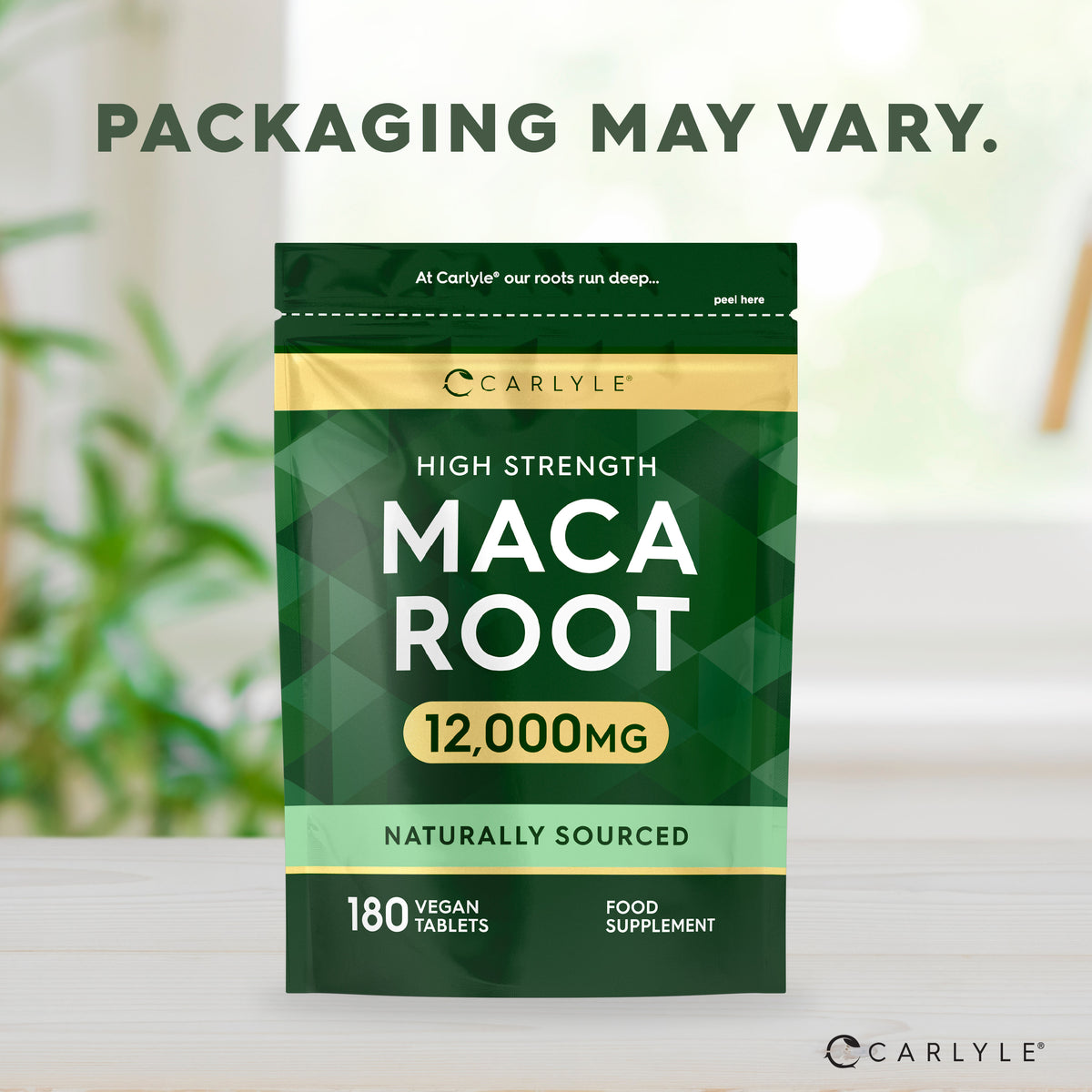 High Strength Maca Root 12,000mg, 180 vegan tablets, naturally sourced food supplement.