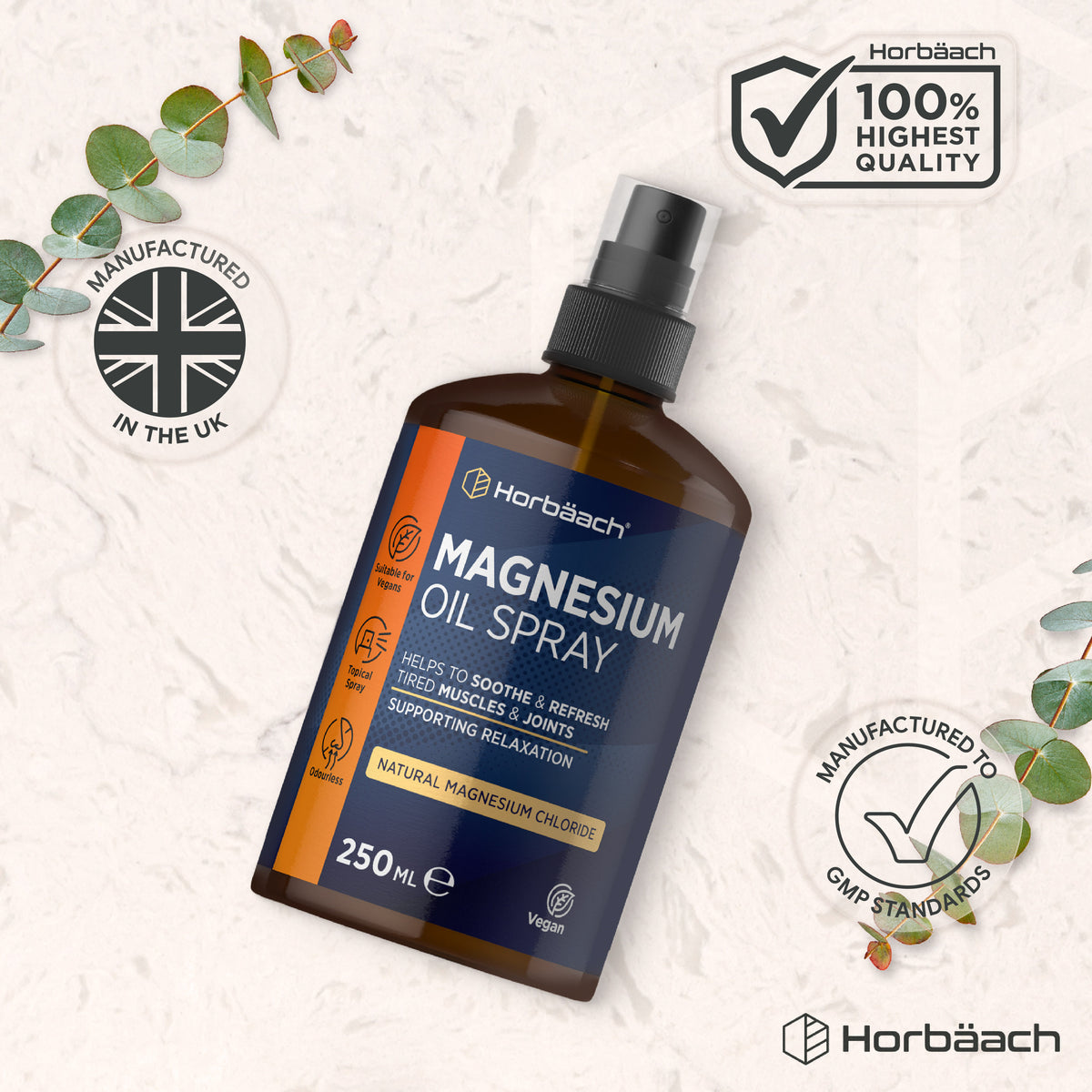 Magnesium Oil Spray 250 ml bottle from the brand PipingRock, used for topical magnesium supplementation and skin care.