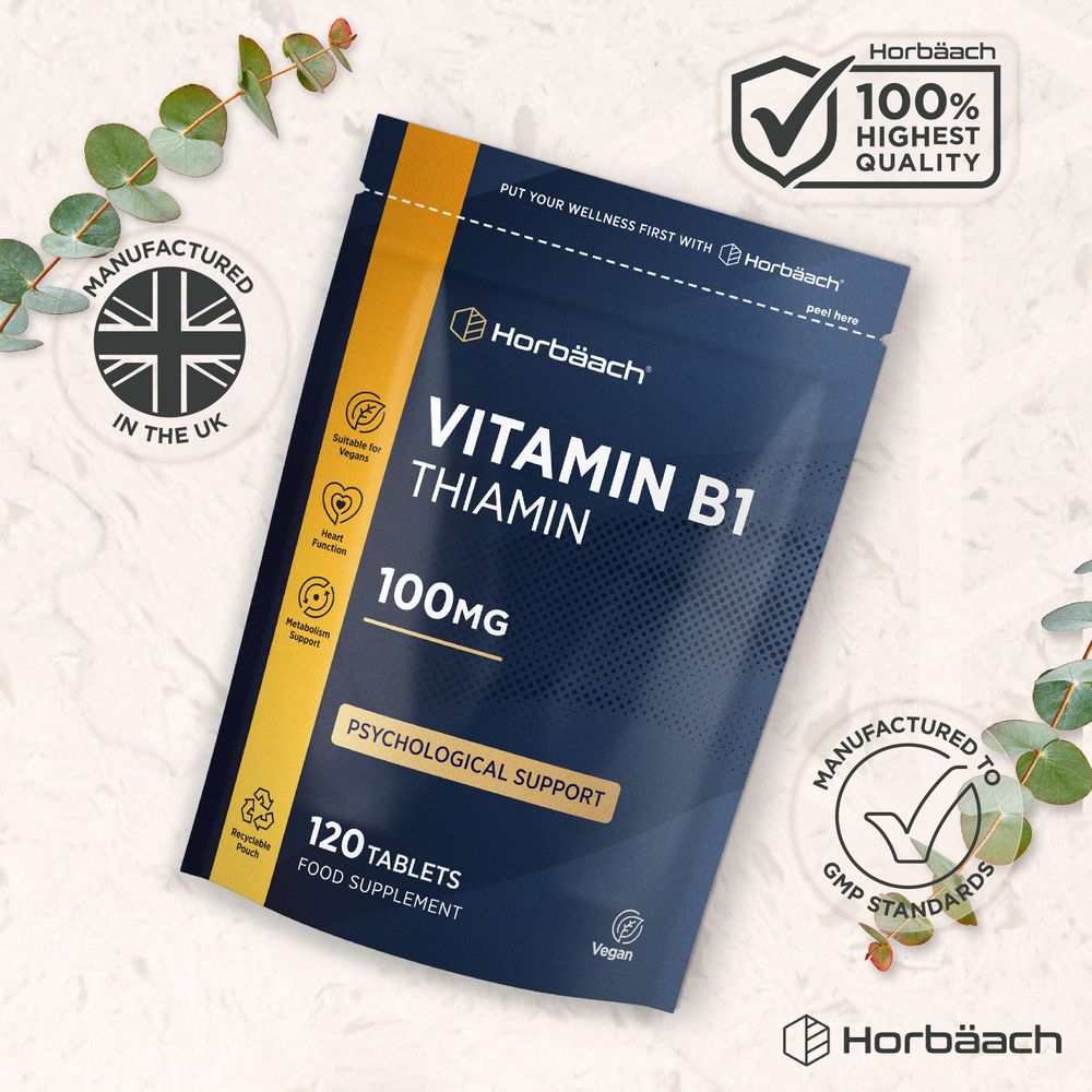 A hand scales 120 vegan Vitamin B1 Thiamin 100mg tablets.