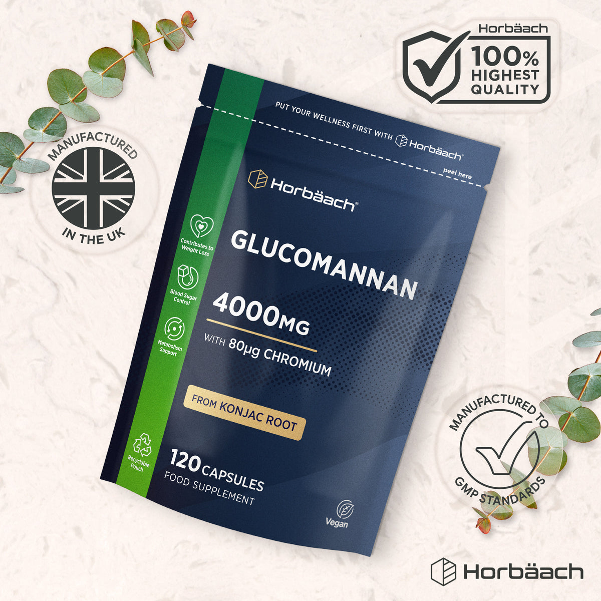 Glucomannan Capsules 4000mg | 120 Count | By Horbaach