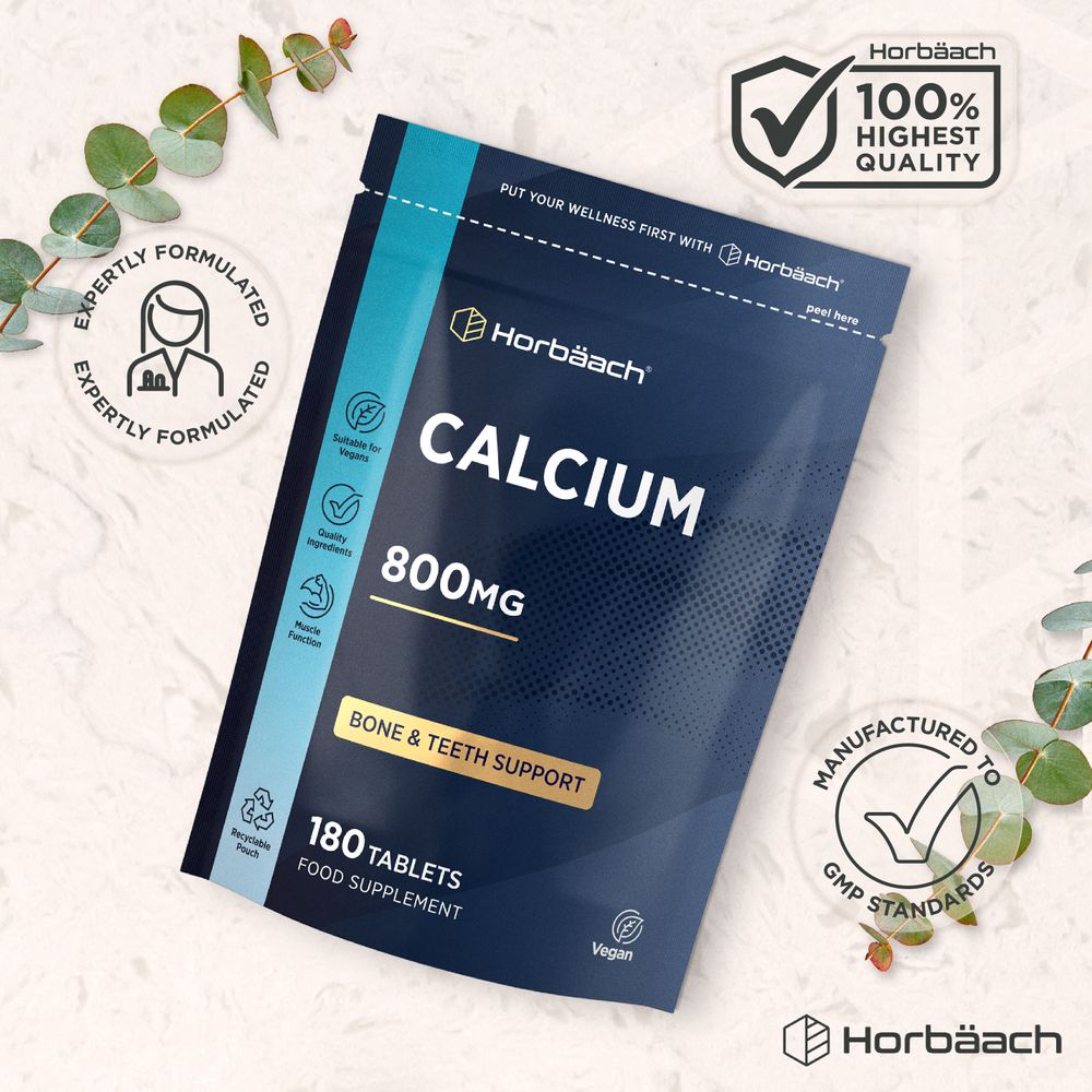 Horbäach Calcium 800mg in a 180-tablet recyclable pouch.