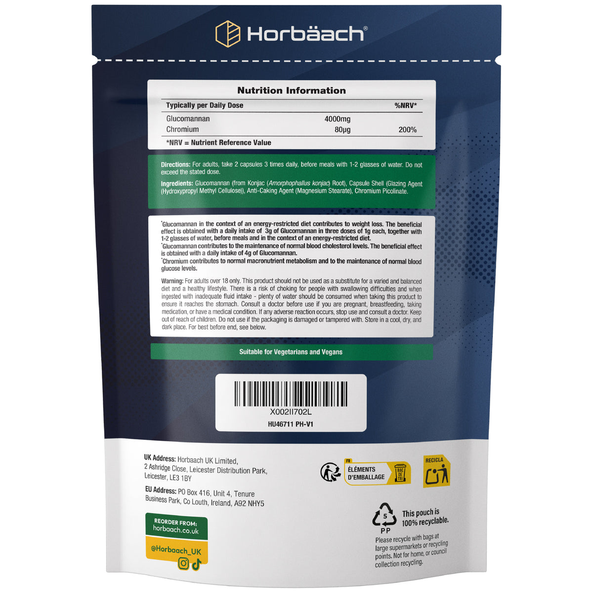 HU Glucomannan 4,000mg 120 Vegan Capsules pouch.