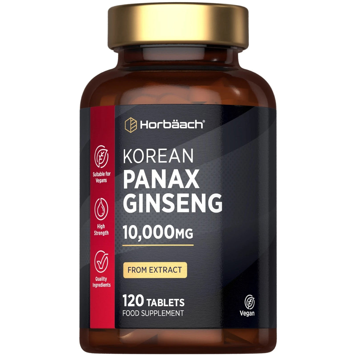 Horbäach Korean Panax Ginseng tablets, 10,000MG from extract, 120 count.
