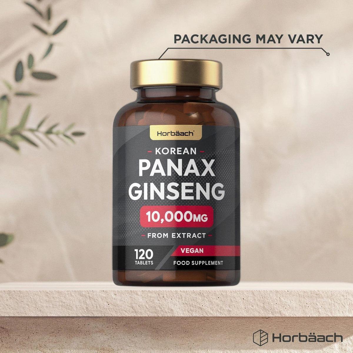 Korean Panax Ginseng 10,000mg from extract, 120 vegan tablets, food supplement.