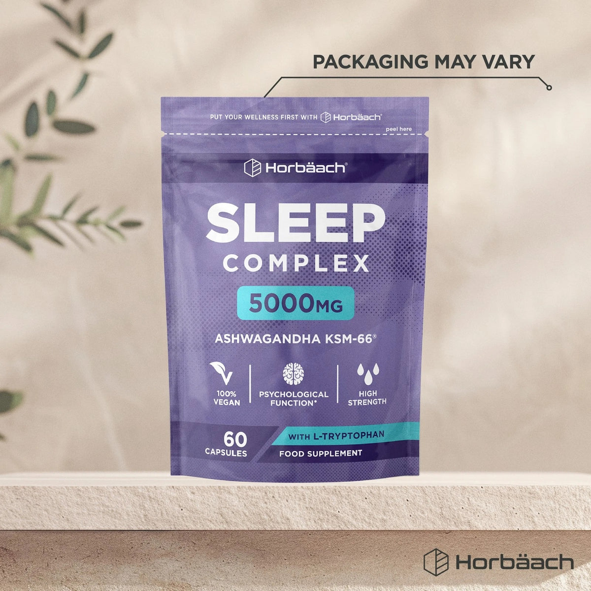 Sleep Complex with 5000mg Ashwagandha KSM-66, 60 vegan capsules including L-Tryptophan. Food supplement.