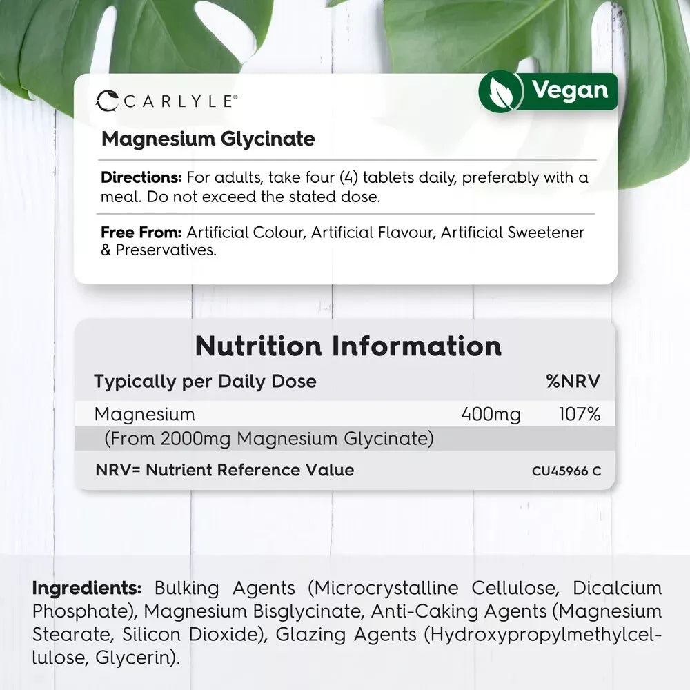 Carlyle Magnesium Glycinate, 150 vegan tablets.