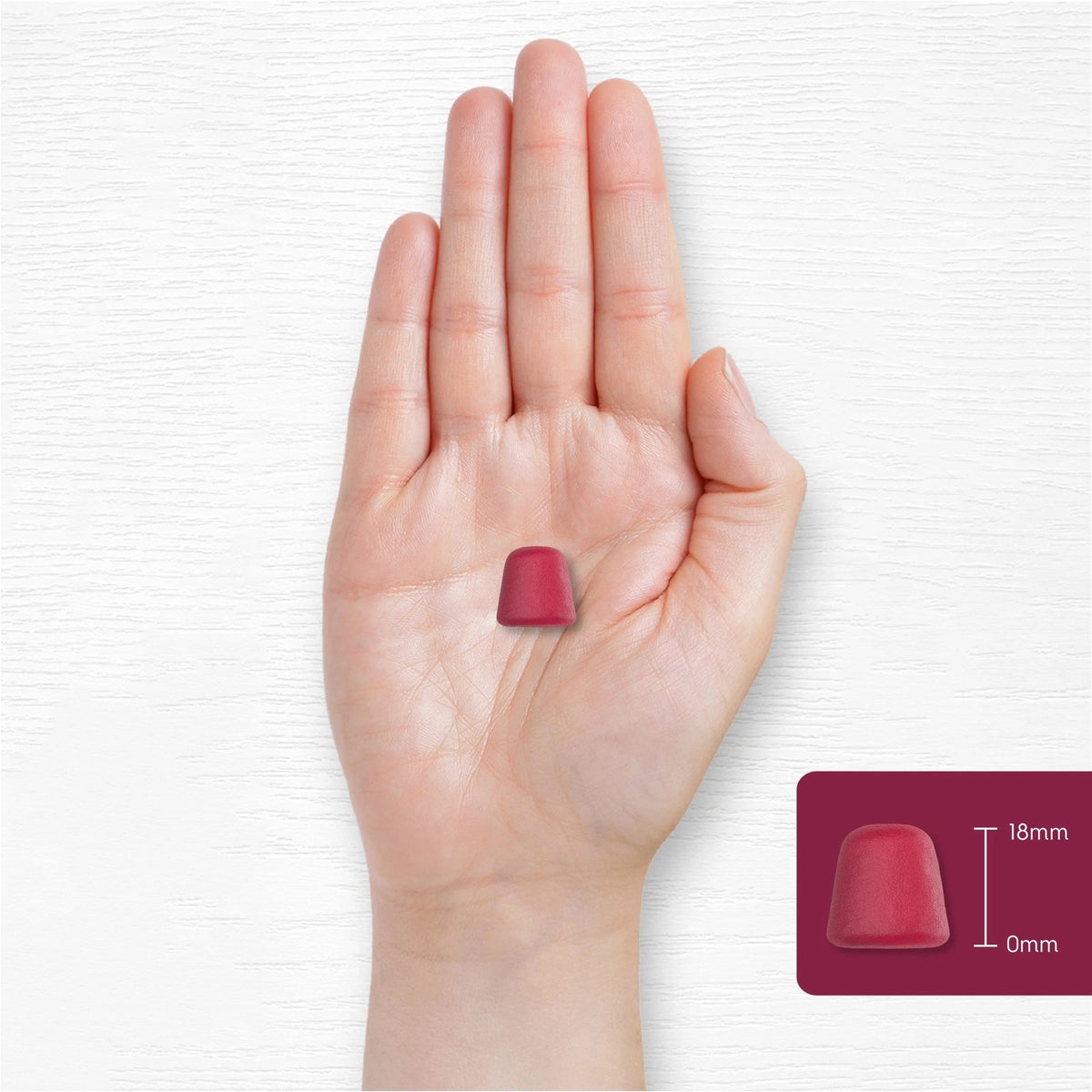 A gummy product measuring 18mm for precise dosage.