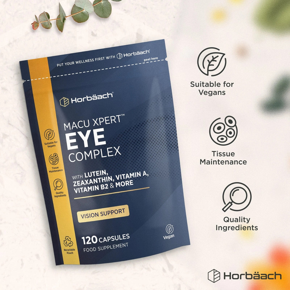 Vegan MACU XPERT™ EYE COMPLEX capsules pouch, 120 count.