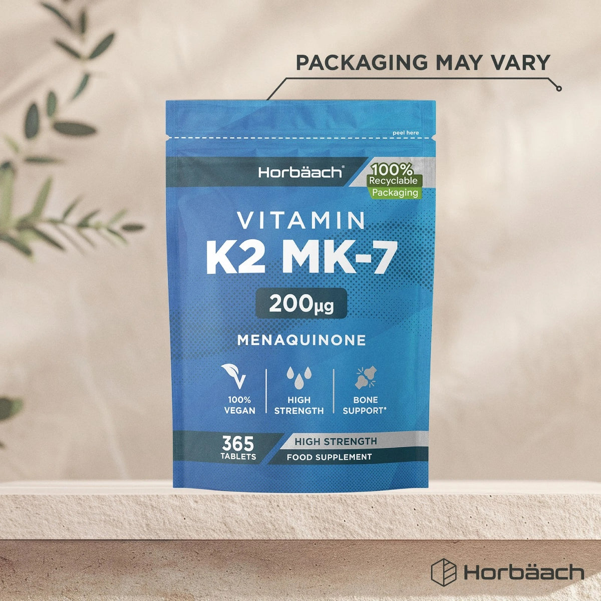 Vitamin K2 MK-7 200µg Menaquinone 365 Tablets, 100% Recyclable Packaging, 100% Vegan, High Strength Food Supplement, Bone Support*