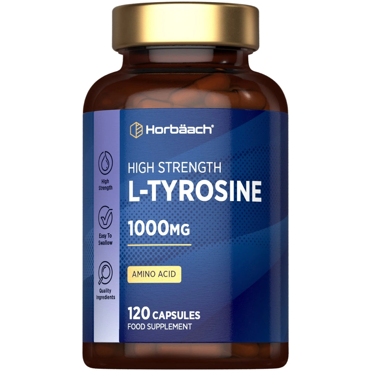 High Strength L-Tyrosine 1000mg capsules, 120 count, as a dietary supplement.