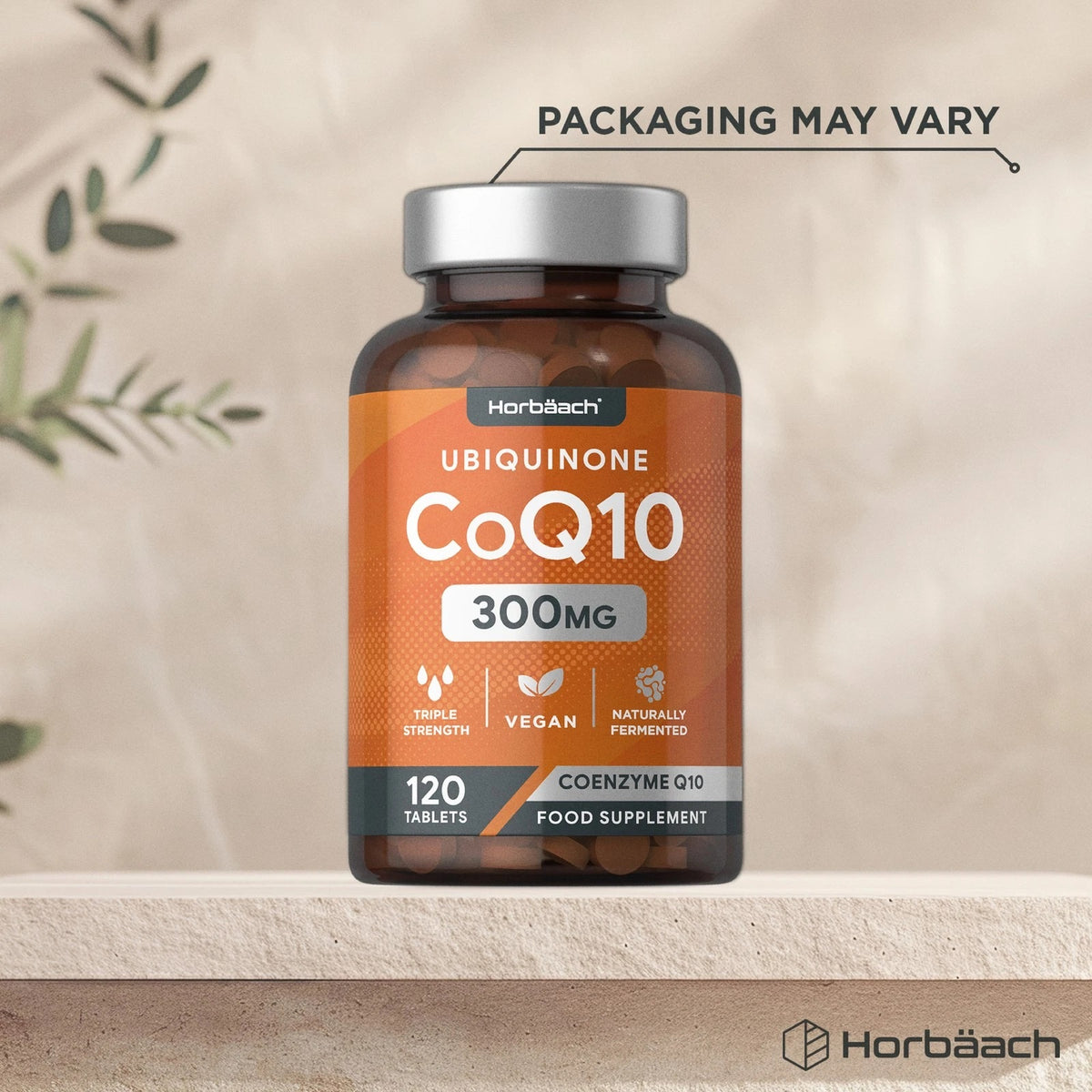 Horbäach Ubiquinone CoQ10 300mg, 120 Vegan Tablets. Triple Strength and Naturally Fermented Coenzyme Q10 Food Supplement.