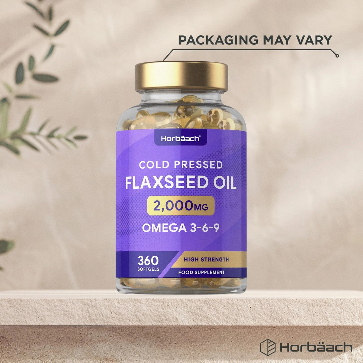 Cold Pressed Flaxseed Oil with 2,000mg Omega 3-6-9 in 360 softgels. High strength food supplement for daily use.
