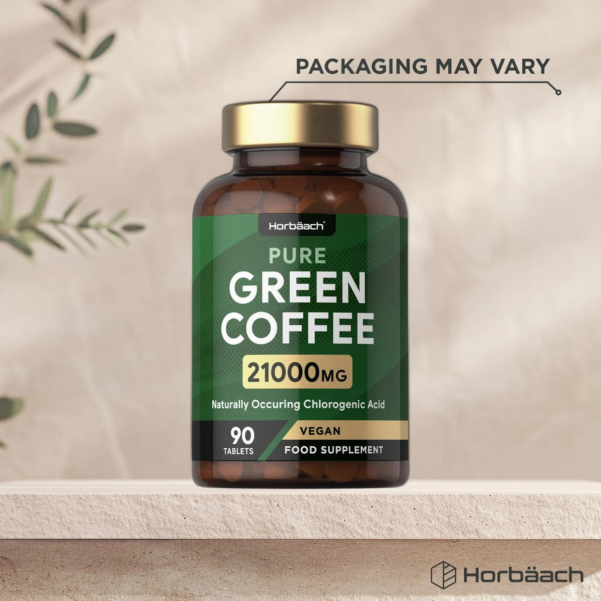 Pure Green Coffee 21000mg, 90 vegan tablets with naturally occurring chlorogenic acid as a food supplement.