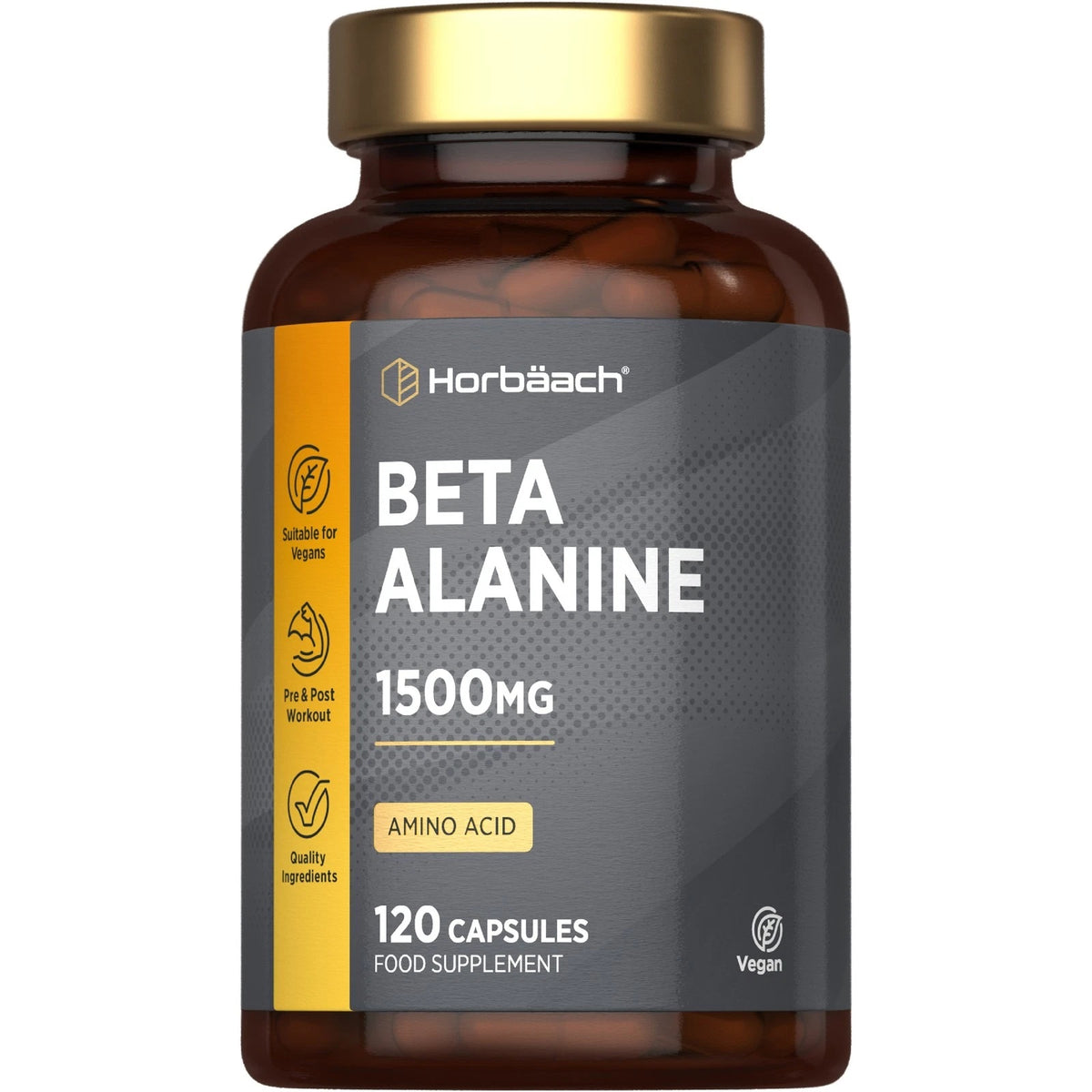 Beta Alanine supplement with 1500mg per serving in a bottle of 120 capsules.