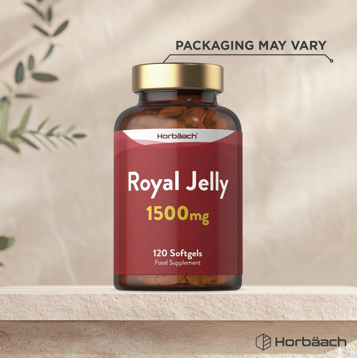 Royal Jelly supplement, 1500mg, containing 120 softgels in a bottle.