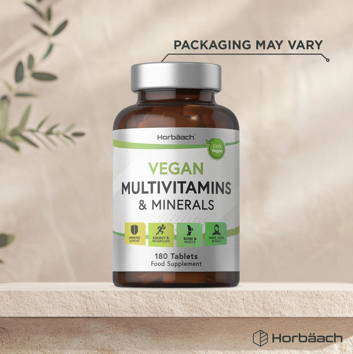 Horbäach Vegan Multivitamins & Minerals, 180 Tablets. A 100% vegan food supplement for daily nutrition.