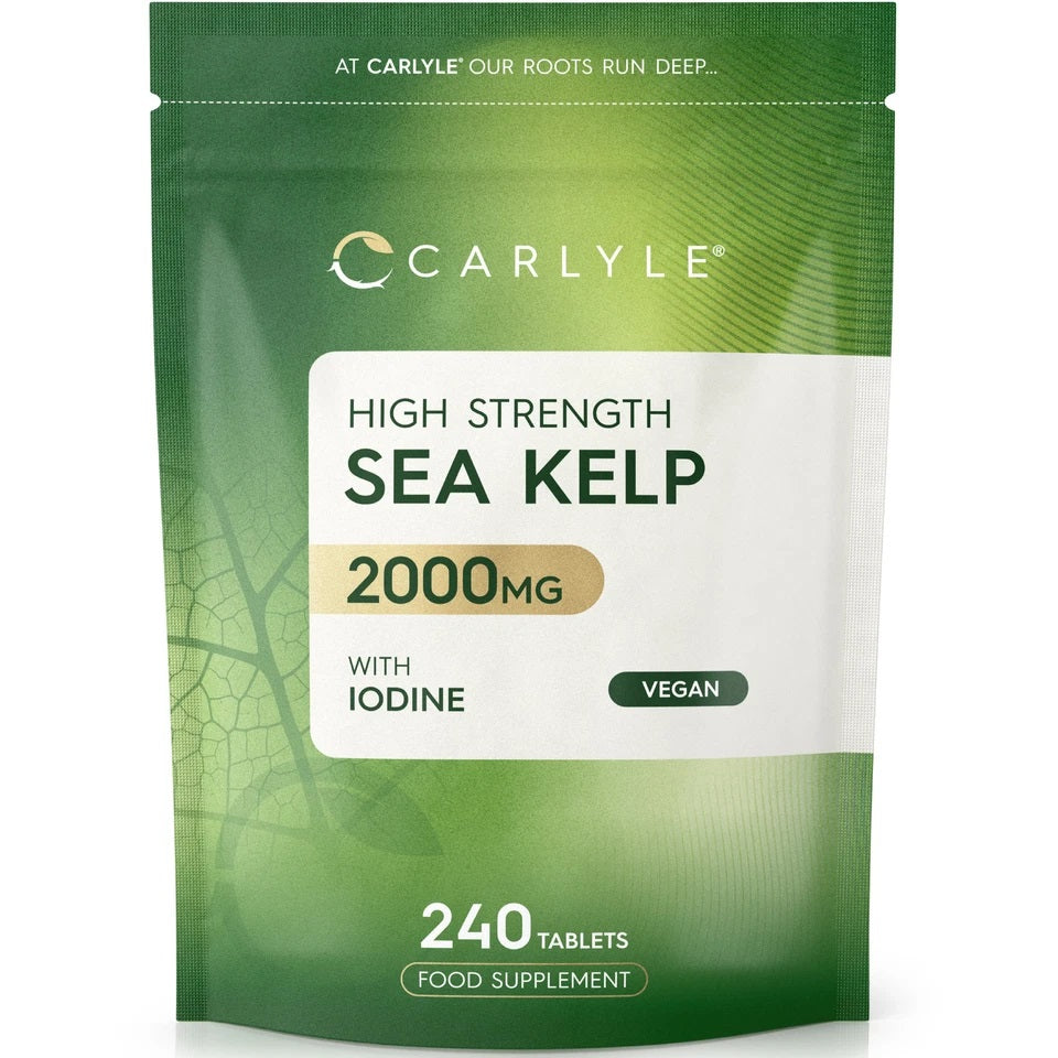 Carlyle High Strength Sea Kelp 2000mg with Iodine, Vegan, 240 Tablets, is a food supplement.