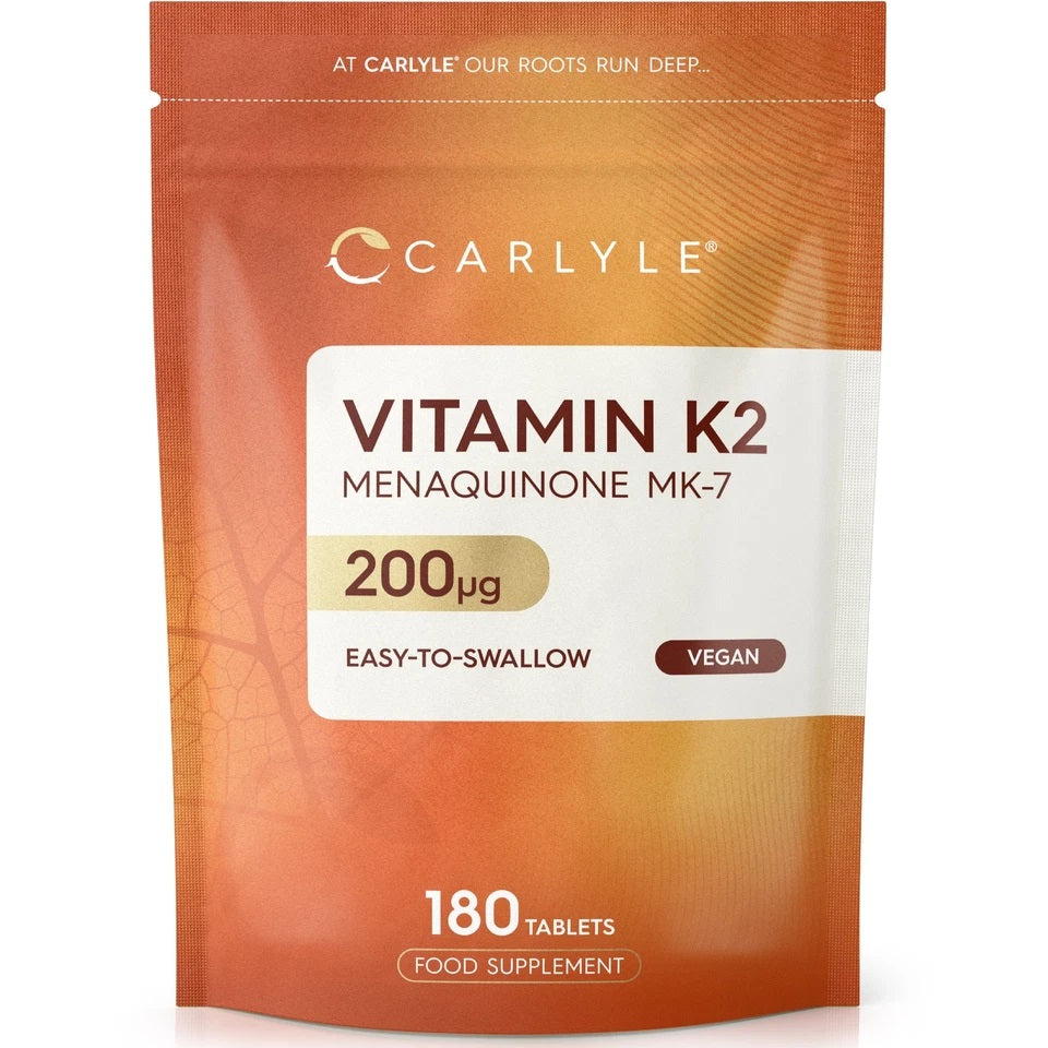 Carlyle Vitamin K2 MK-7 200µg, 180 Vegan Easy-to-Swallow Tablets, Food Supplement.